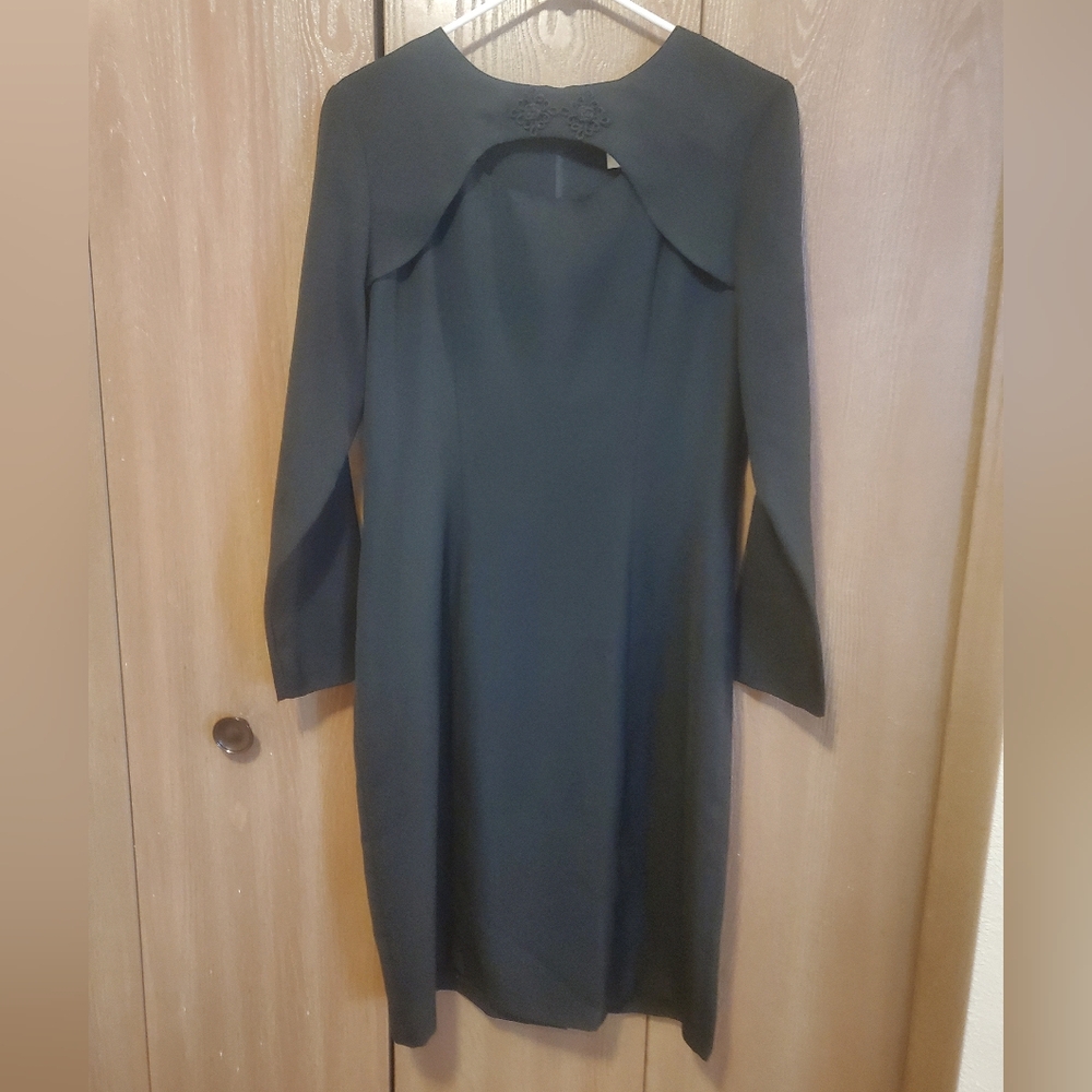 Vintage 80's Made in USA Little Black Dress w Faux Capelet by EJM Women's Size 8